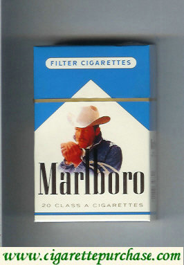 Marlboro with cowboy with cigarette white and blue cigarettes hard box